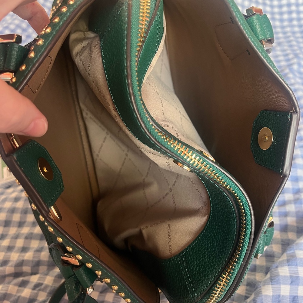 Michael Kors Green Large Studded Satchel Bag - Picture 5 of 10